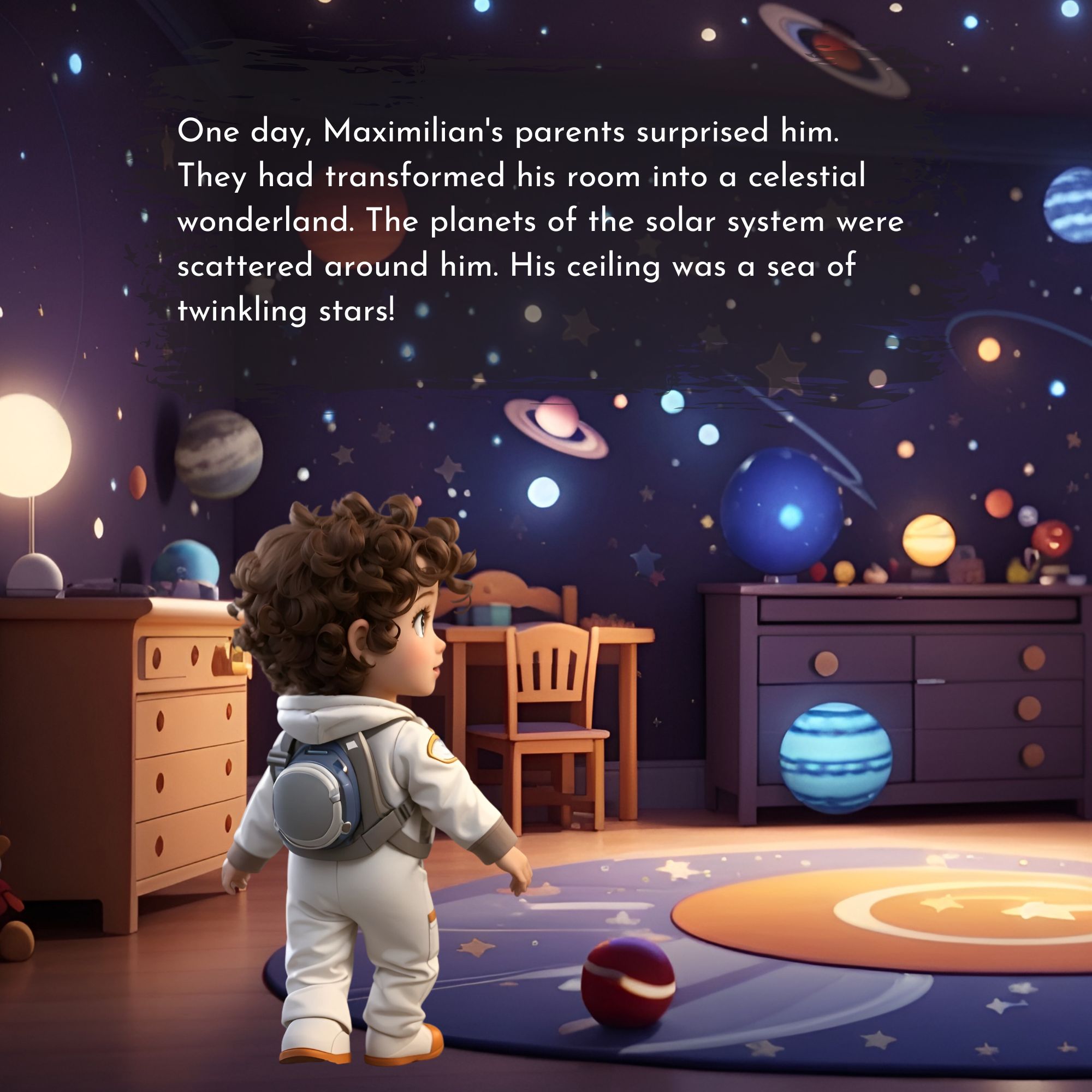 Maximilian discovers his bedroom transformed into a celestial wonderland
