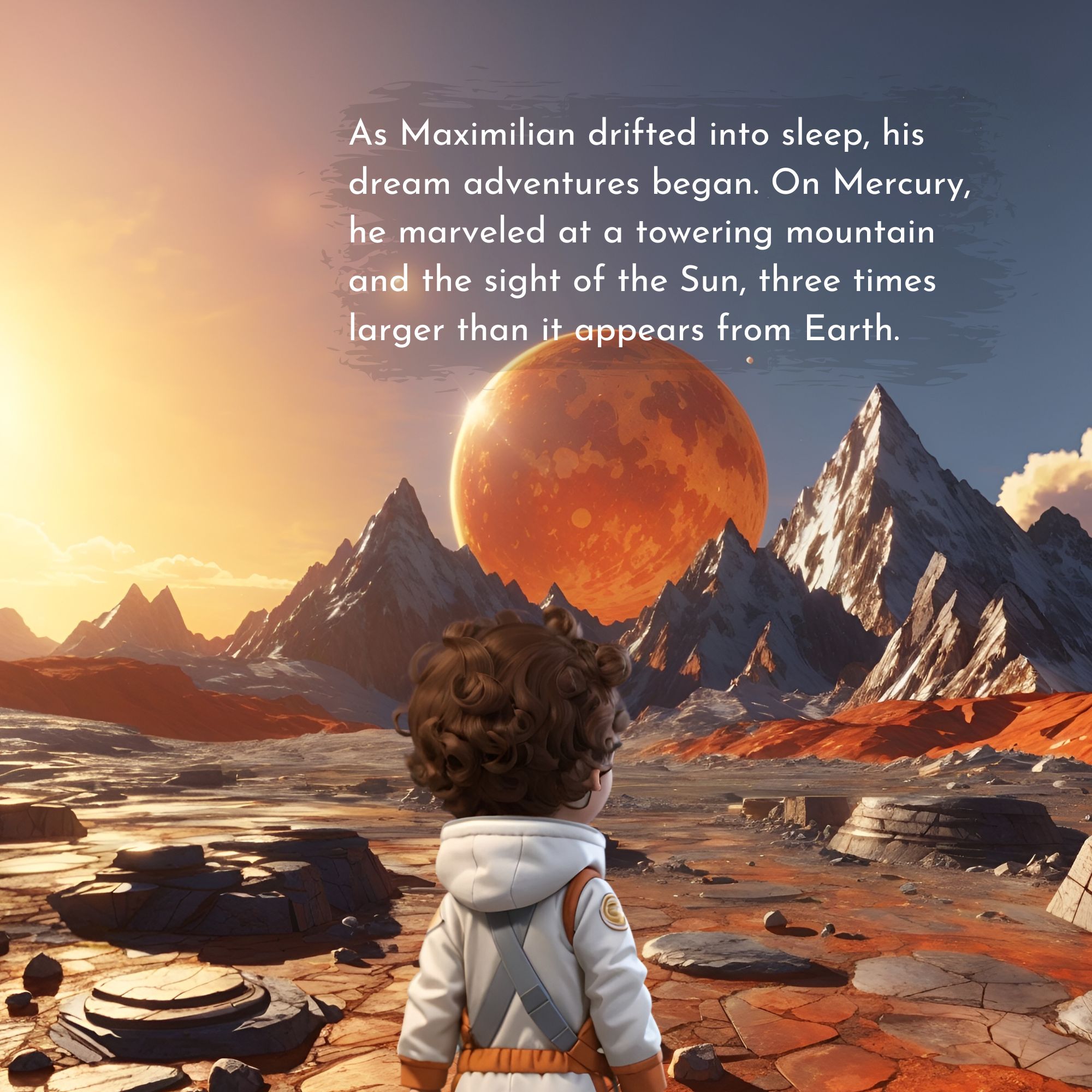 Maximilian gazing at the sun rising over Mercury's mountains