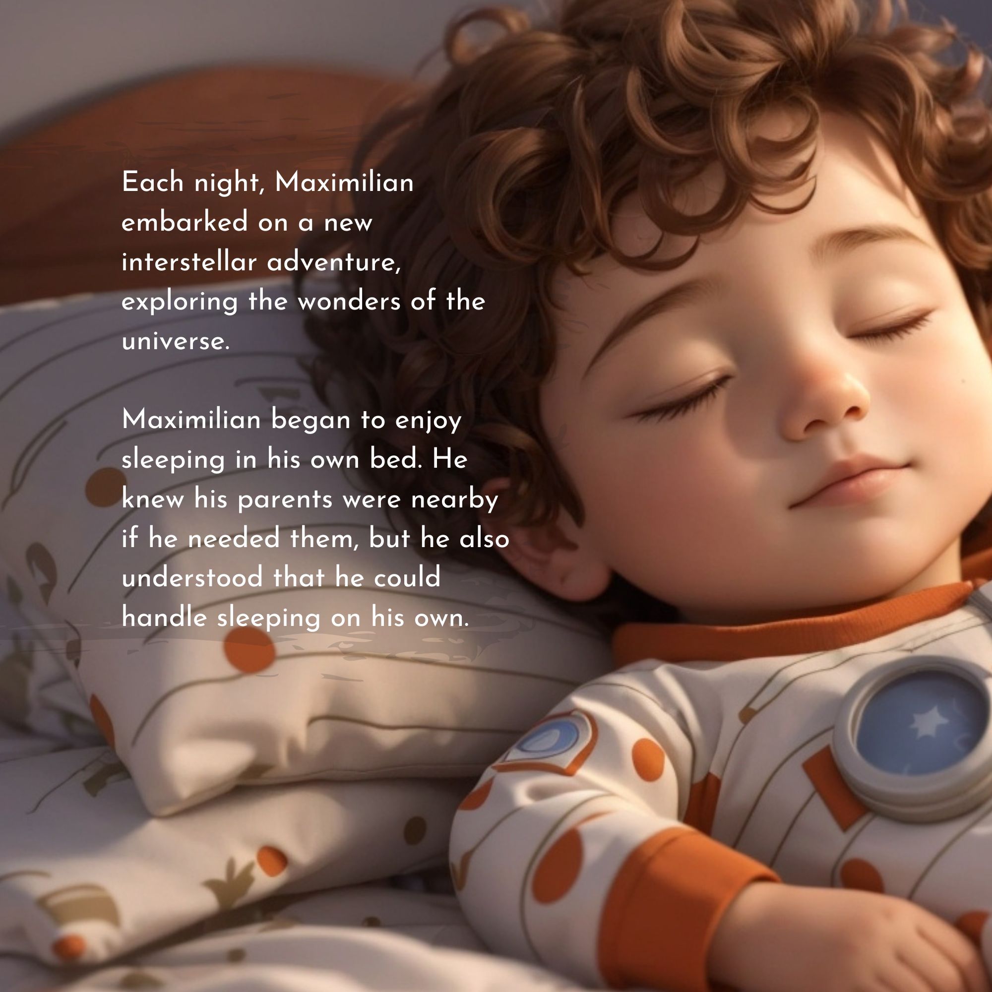 Maximilian sleeping peacefully in his own bed